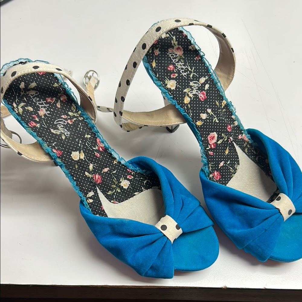 Blue and Cream Peep-Toe Sandals with Ankle Straps